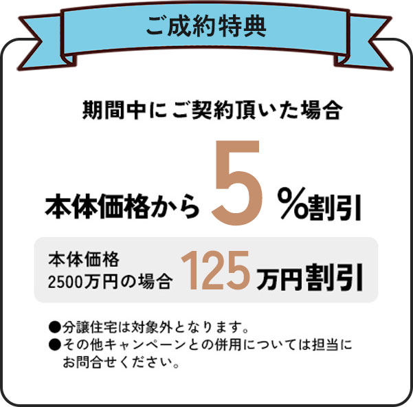 ご成約特典（本体価格から5%割引）