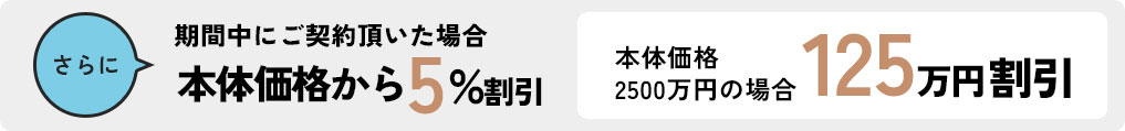 期間中にご契約頂いた場合本体価格から5%割引