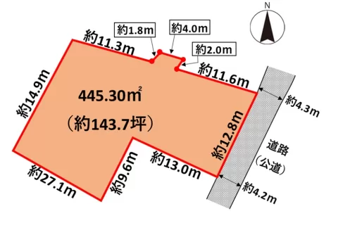 那須塩原市東町【土地】区画図　※地積測量図を基に作成しています。図面と現況が異なる場合は、現況優先となります。