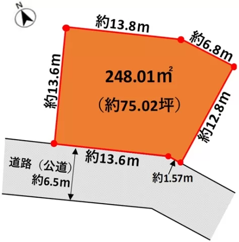 芳賀郡市貝町上根【土地】区画図　※地積測量図を基に作成しています。図面と現況が異なる場合は、現況優先になります。