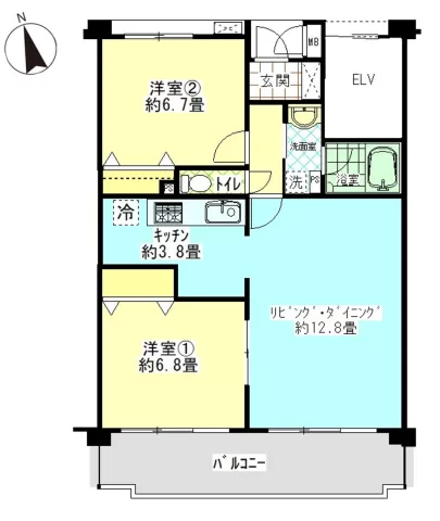 小山市駅東通りマンション【2LDK】間取り図　※図面と現況が異なる場合は、現況優先になります。